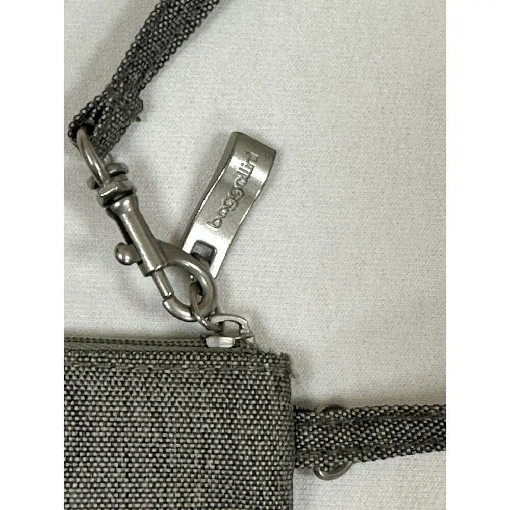 Baggalini Gray Silver RFID Security Wristlet Clutch Wallet EUC